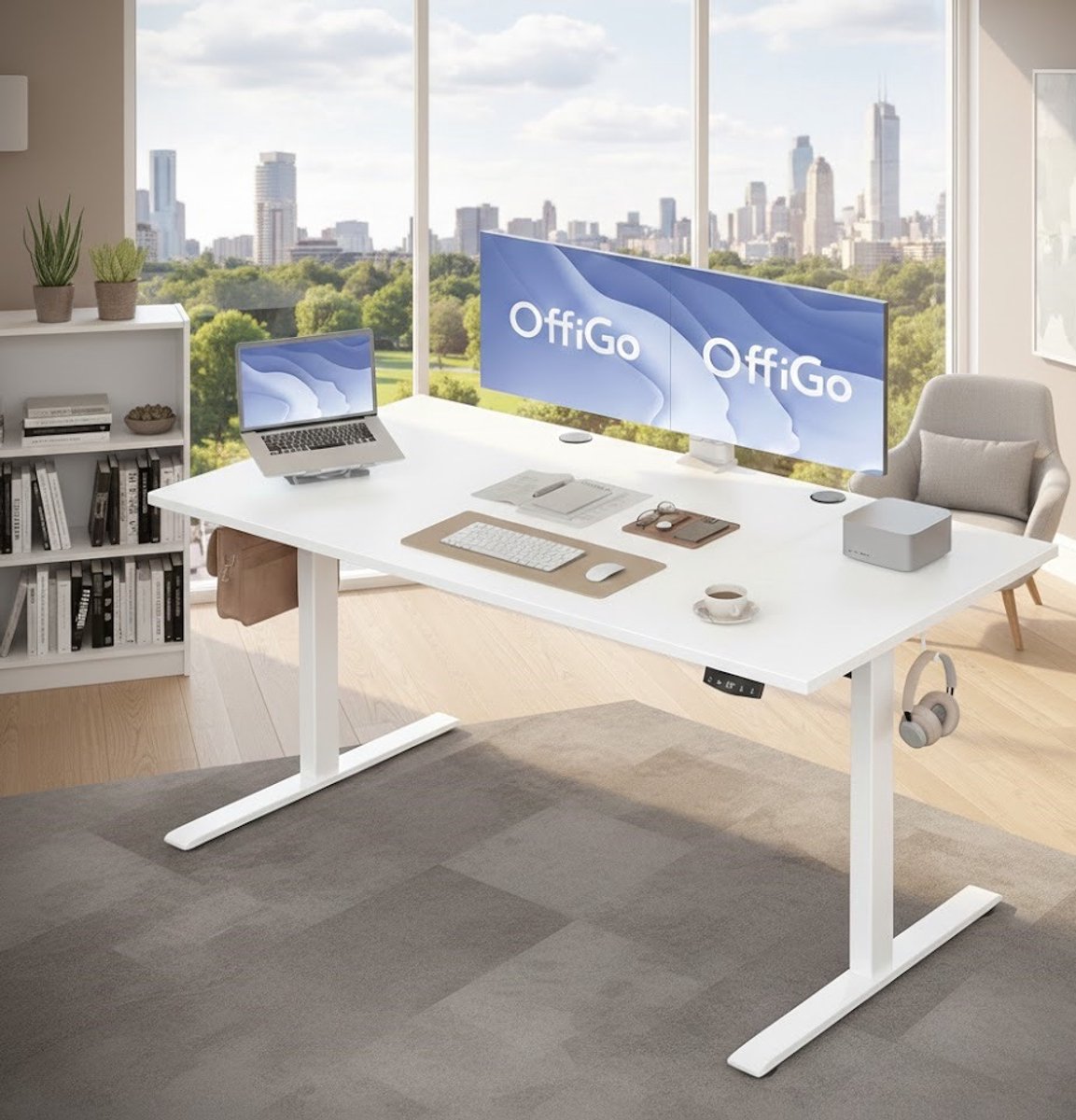 Elektrisch In Hoogte Verstelbaar Bureau 160 cm - A-Furniture | Ergonomische Tafel met Geheugenfunctie, Stabiel en Modern Bureau voor Thuis en Kantoor, Wit