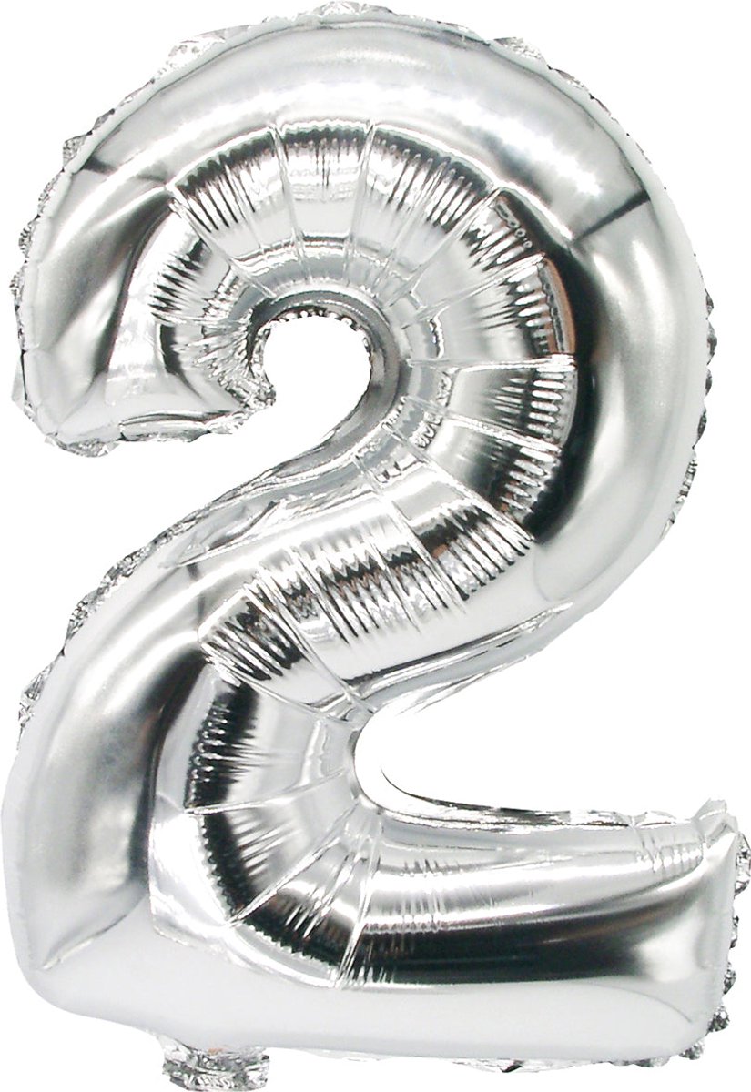 Folieballon nummer 2 zilver 43cm