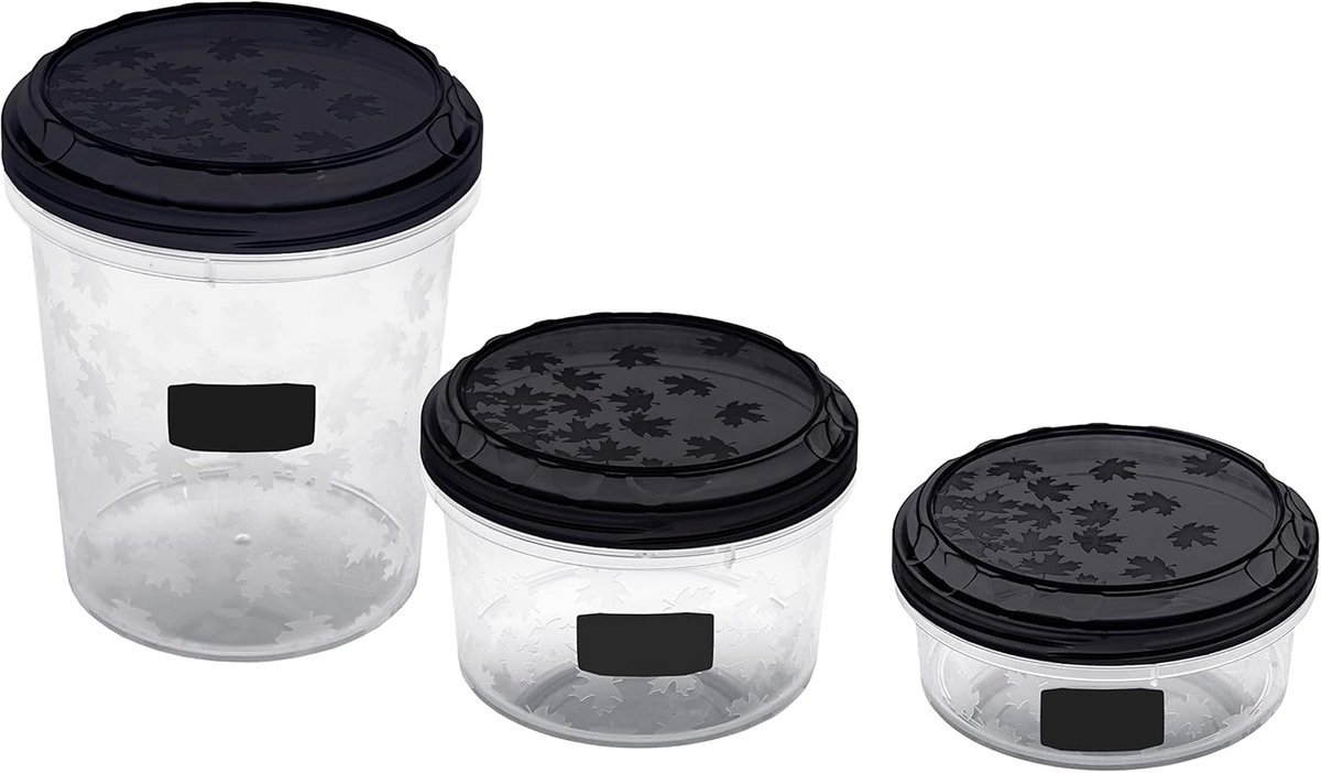 Set opbergbakken met twist-lock deksels, BPA-vrij plastic, zwart, diverse maten