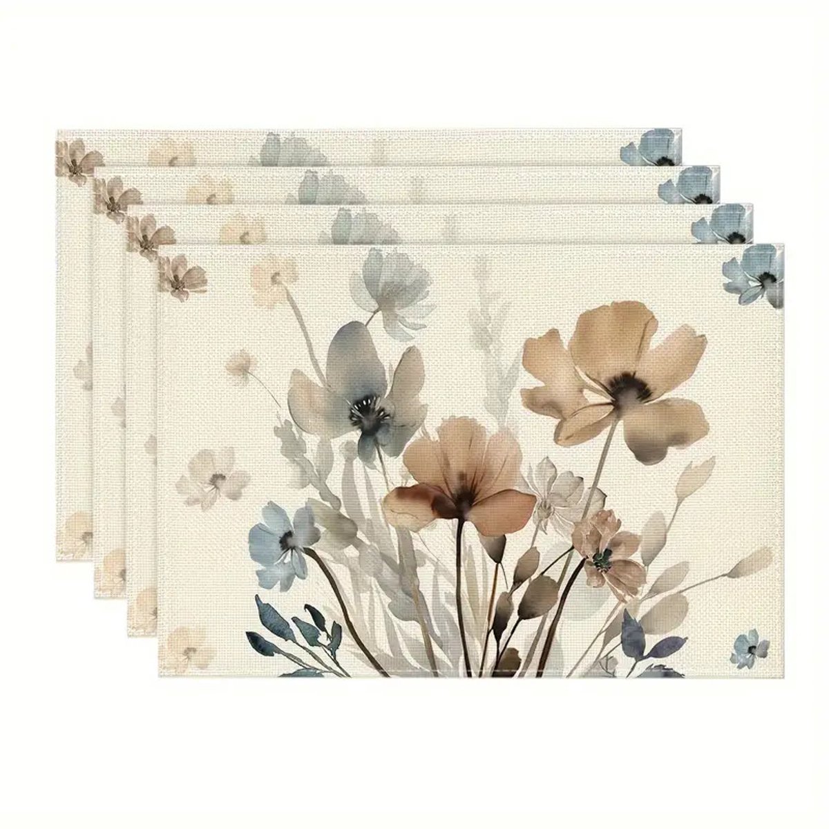 Placemats met bloemenpatroon - Linnen - Diverse kleuren - Grote placemats - 45x30cm - Set van 4