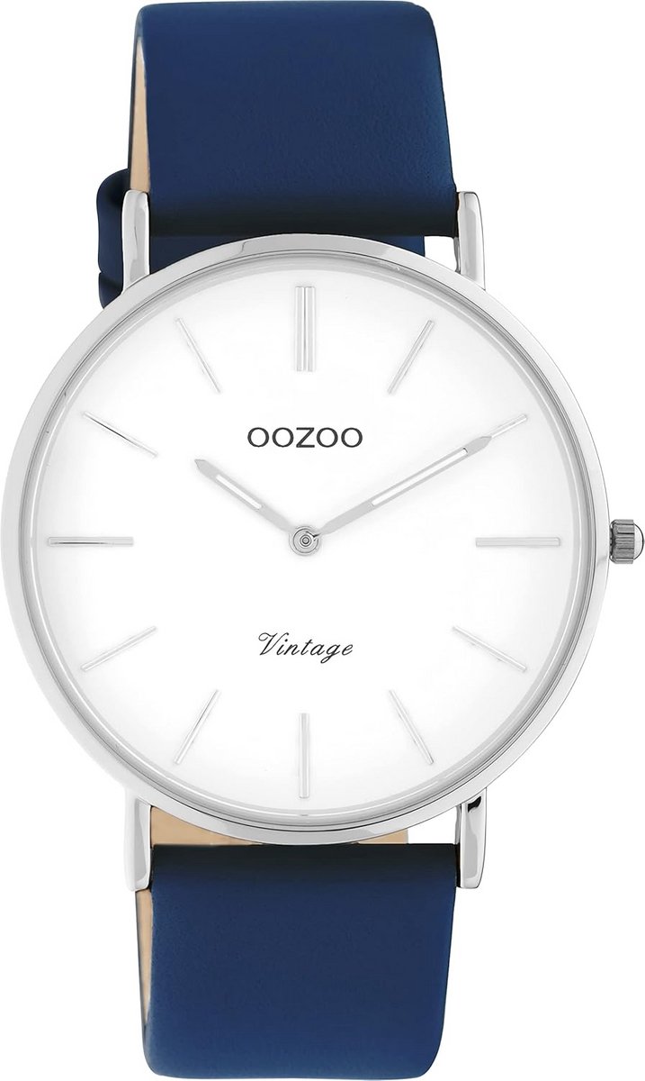 Dameshorloge Leer Riem Analoge Wijzerplaat Vierkante Kast Zilver Blauw