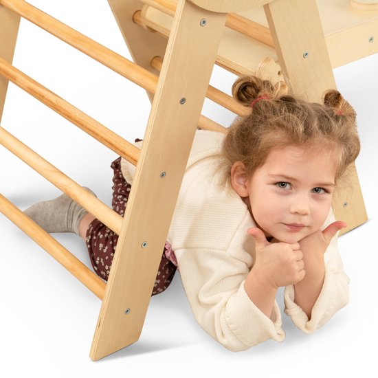 FINOOS Opvouwbare Driehoek + Klimboog + Helling met Klimrek/Glijbaan - Pikler - Montessori Meubels Houten Speelgym (Naturel) van FINOOS — afbeelding 2