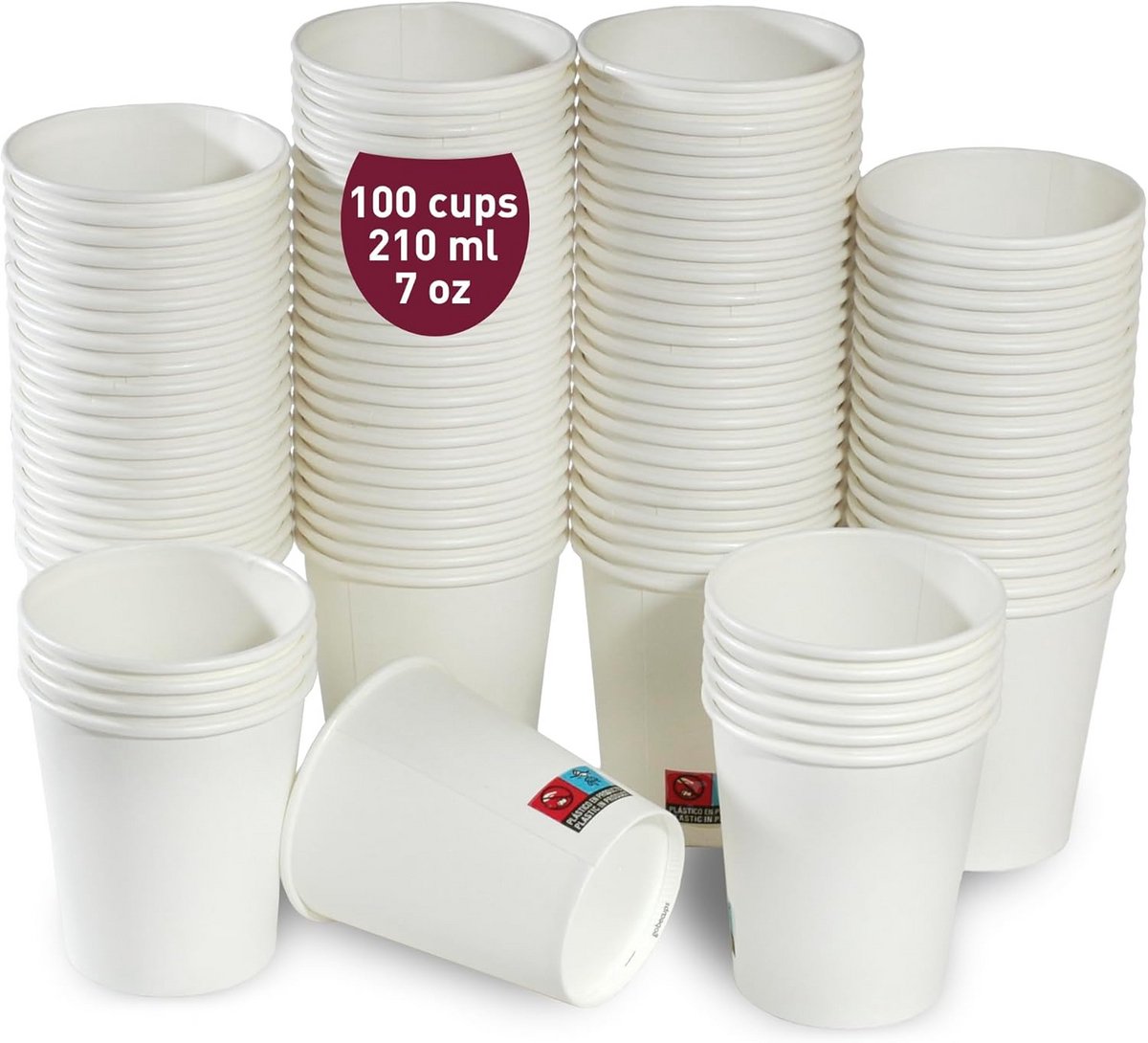 100 Stevige Witte Kartonnen Bekers 200ml voor Warme en Koude Dranken