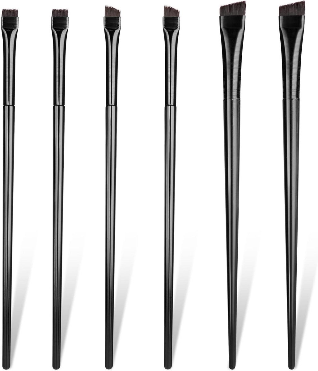 Schuine eyelinerkwast voor make-up - Set van 6 kleine wenkbrauw- en oogschaduwkwasten