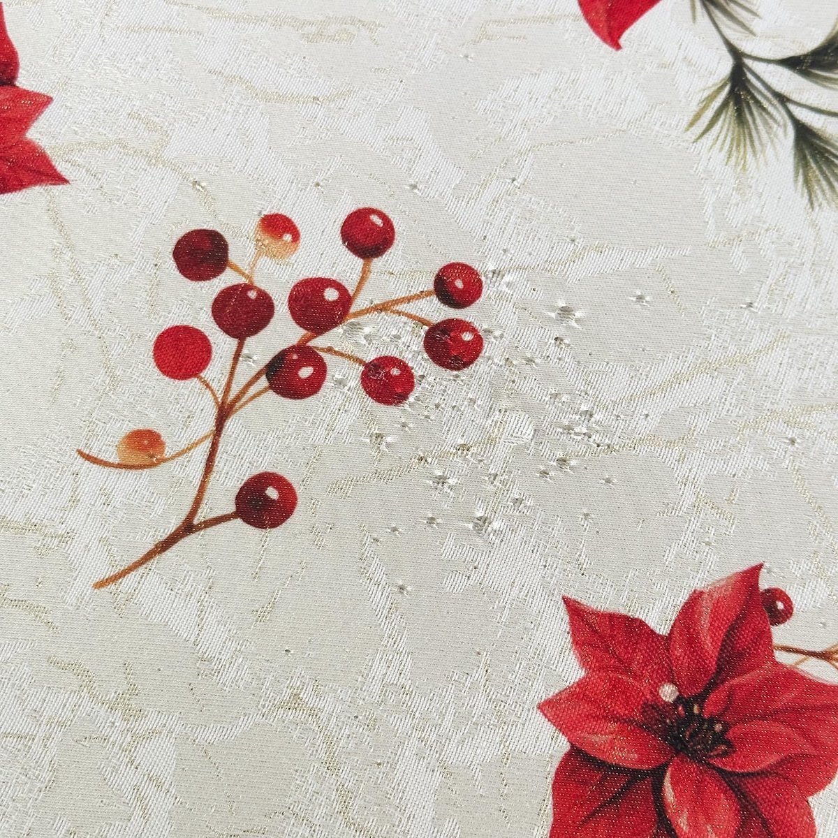 Rond Tafelkleed Jacquard Rood Kerstster - Vlekbestendig & Afwasbaar
