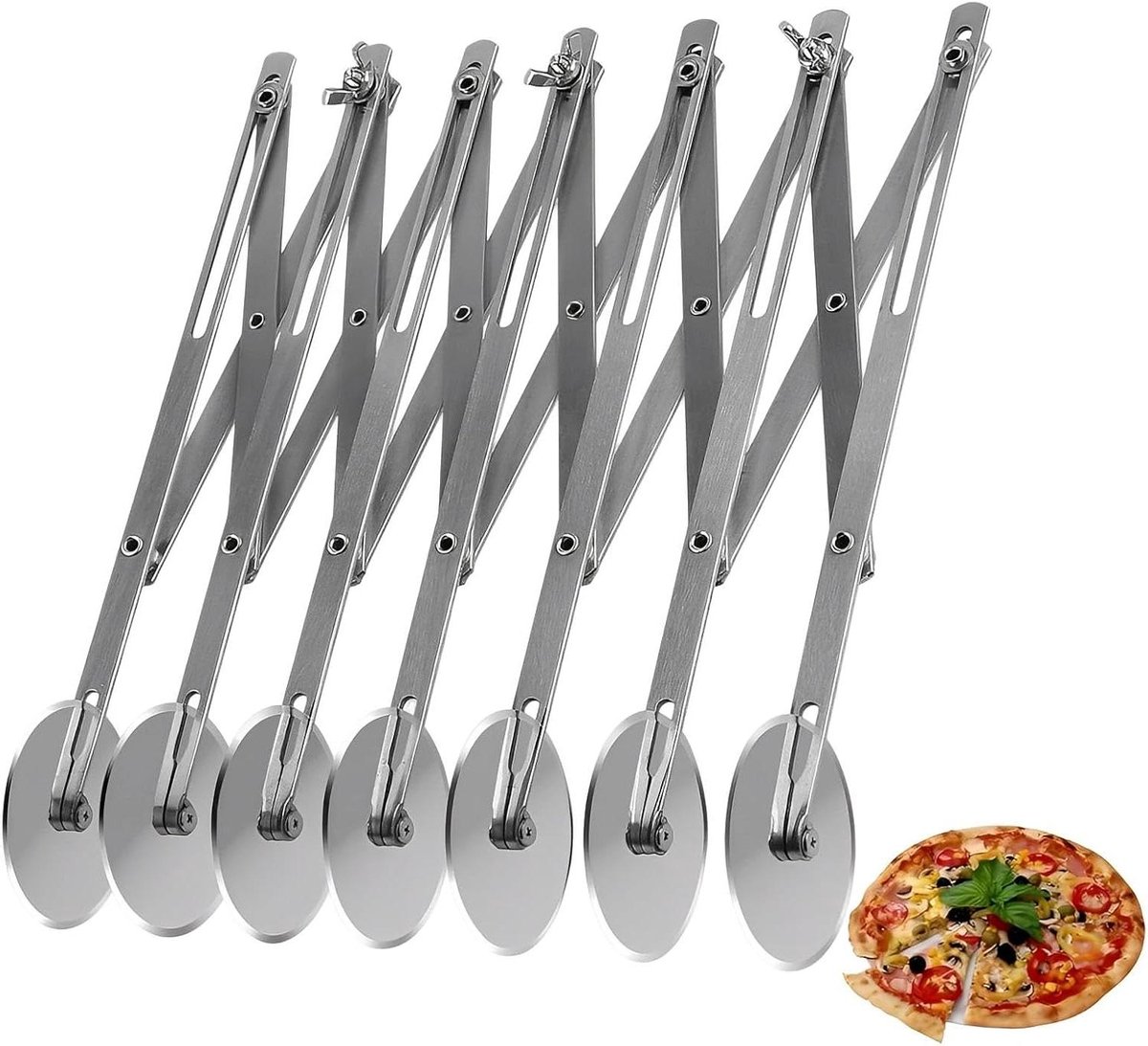 Deegsnijder met 7 wielen voor pizza, bladerdeeg en pannenkoeken