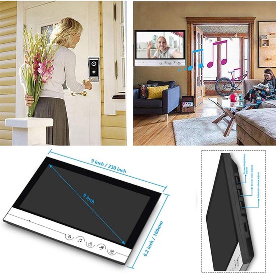 Bedraad Video Deurcommunicatiesysteem met 9 Inch Monitor en HD Camera — afbeelding 5