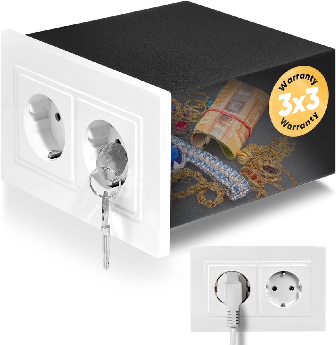 NBAP® Geldkistje Brandwerend - Kluis met Sleutel - 14x14x8cm - Wit en Zwart