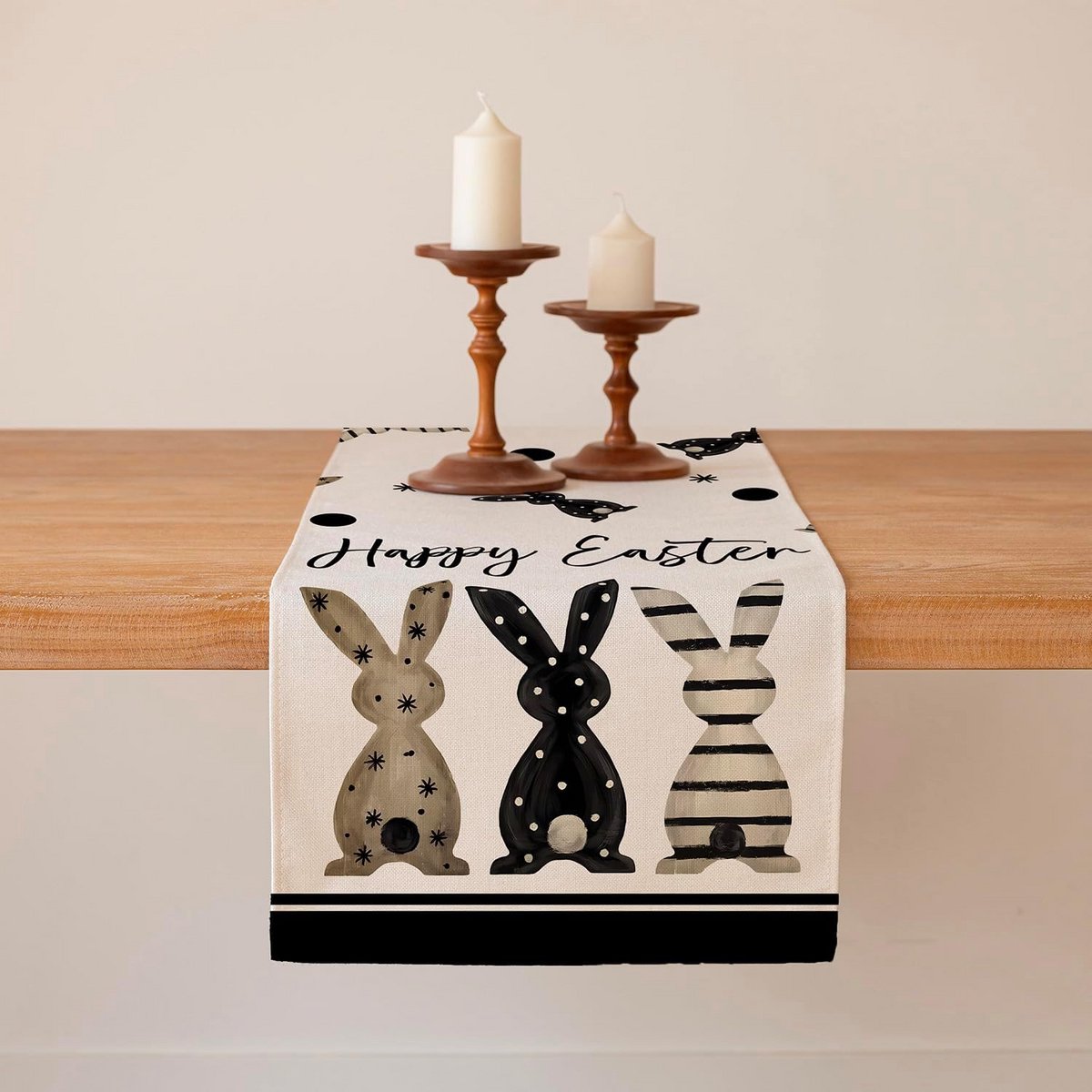 Moderne Paas Tafelloper met Konijn Dessin - Wasbaar en Decoratief voor de Eettafel