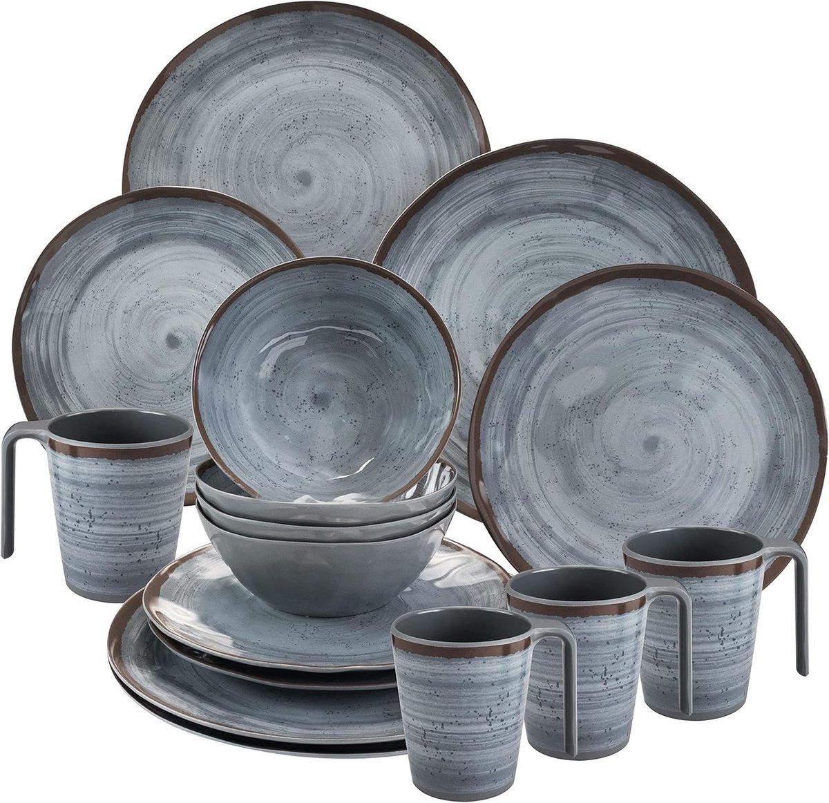Stevige Melamine Servies Set voor 4 Personen in Aardewerk Look - 16 Delen