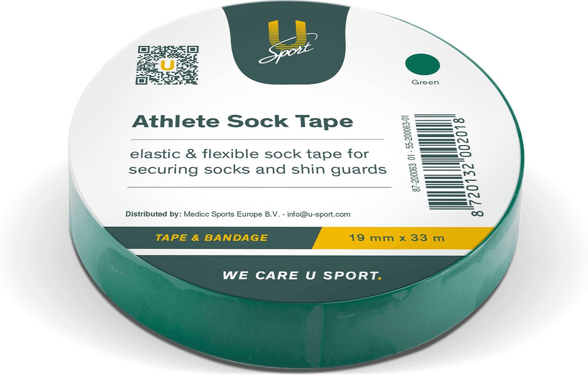 U-Sport Athlete Sock Tape - Sokkentape - Elastisch & Waterbestendig - Fixatie Scheenbeschermers - FIFA/KNVB goedgekeurd - 1 Stuks - Groen