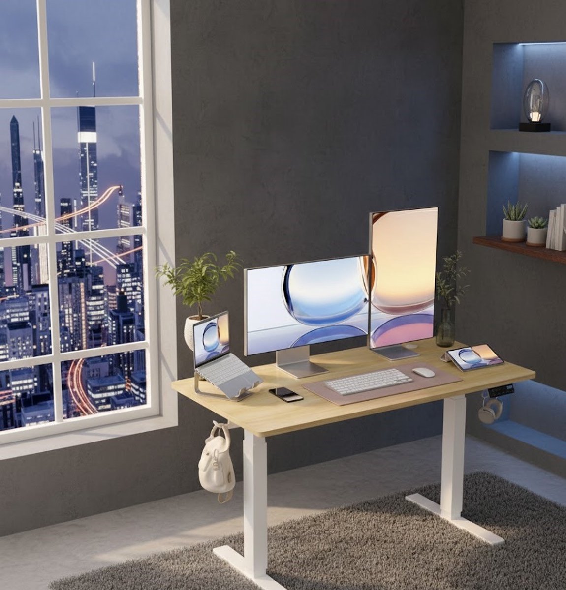 Ergonomisch Elektrisch In Hoogte Verstelbaar Bureau 120x60 cm – Sta Zit Bureau met Geheugenfunctie – Modern Design – A-Furniture