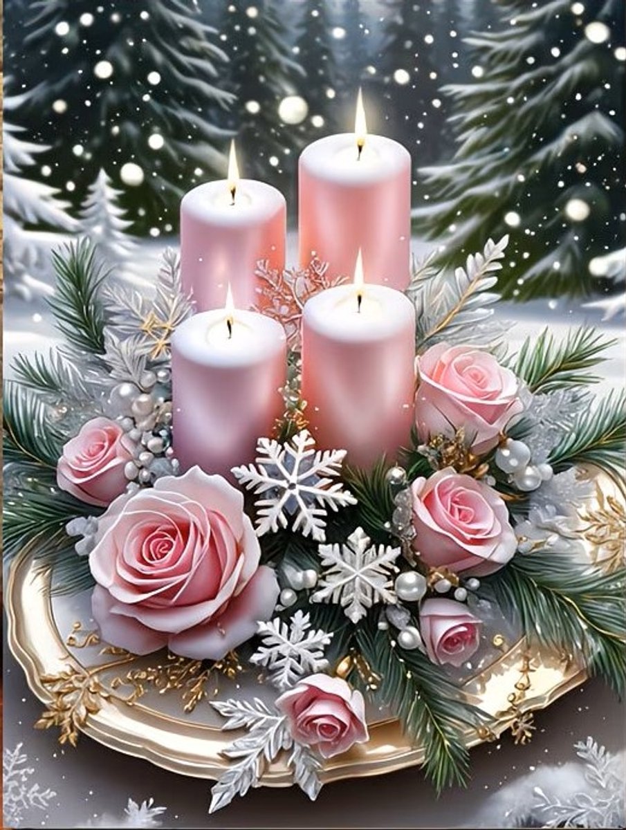 nr 435 Diamond Painting kerststukje roze 25x20cm (rond)