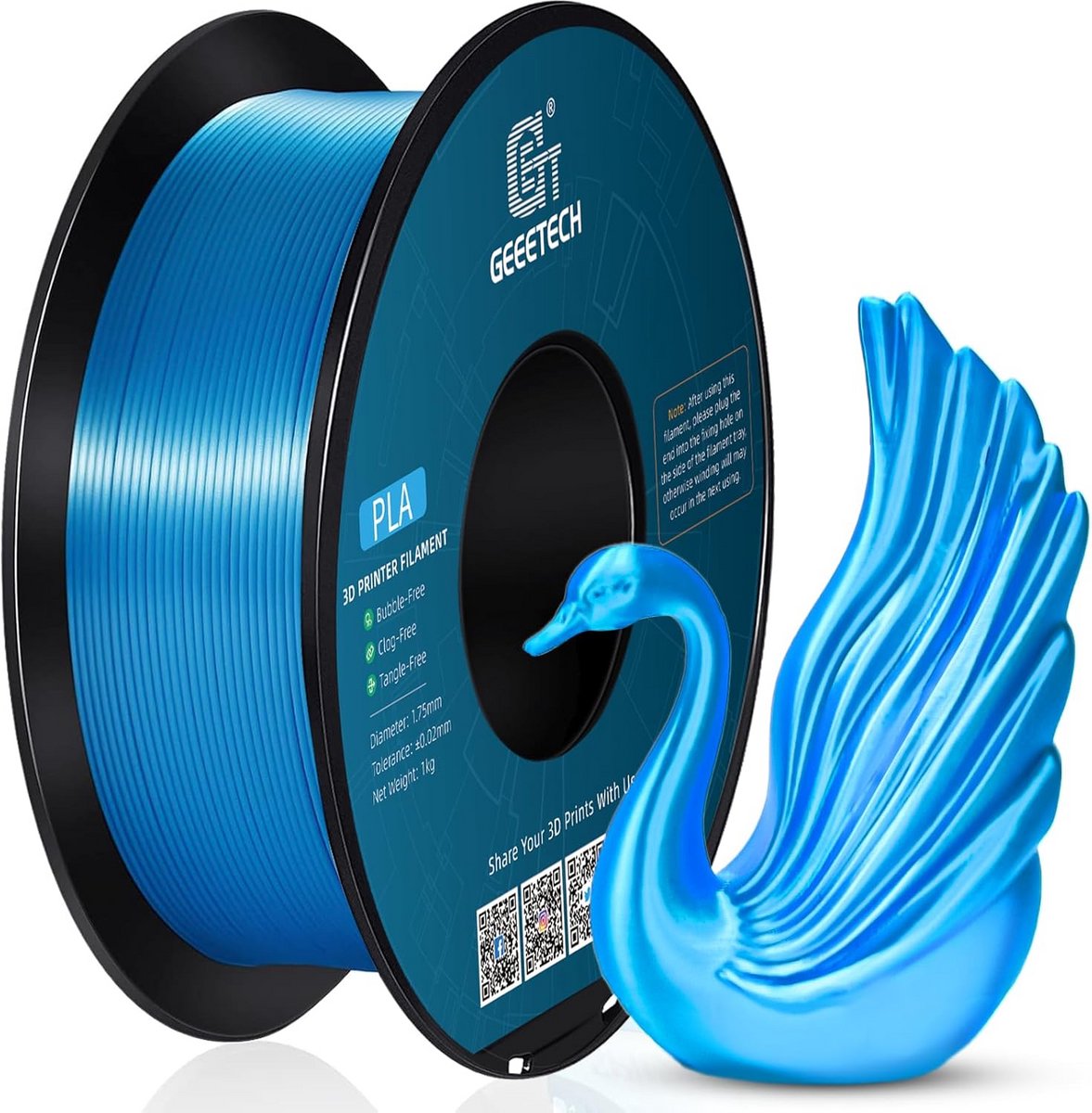 Glanzend PLA Zijde Filament 1,75mm 1kg voor 3D Printer - Hemelsblauw