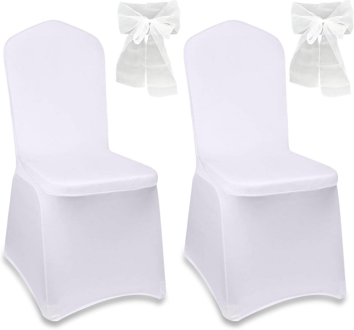 2 Pcs Chair Covers White Chair Covers Wedding with 2 White Bows Stretch Chair Bows for Wedding Party Hotel Restaurant