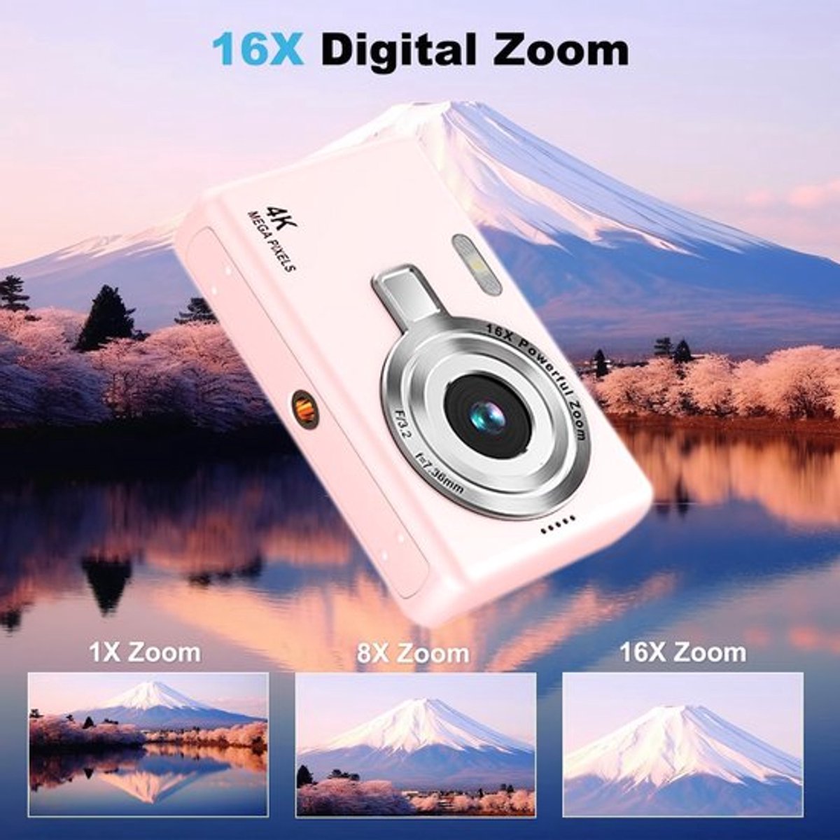 4K Ultra HD CCD digitale camera met 32GB TF-kaart - mini compacte point-and-shoot camera voor beginners, studenten, thuisfotografie en reizen (roze) thumbnail 6