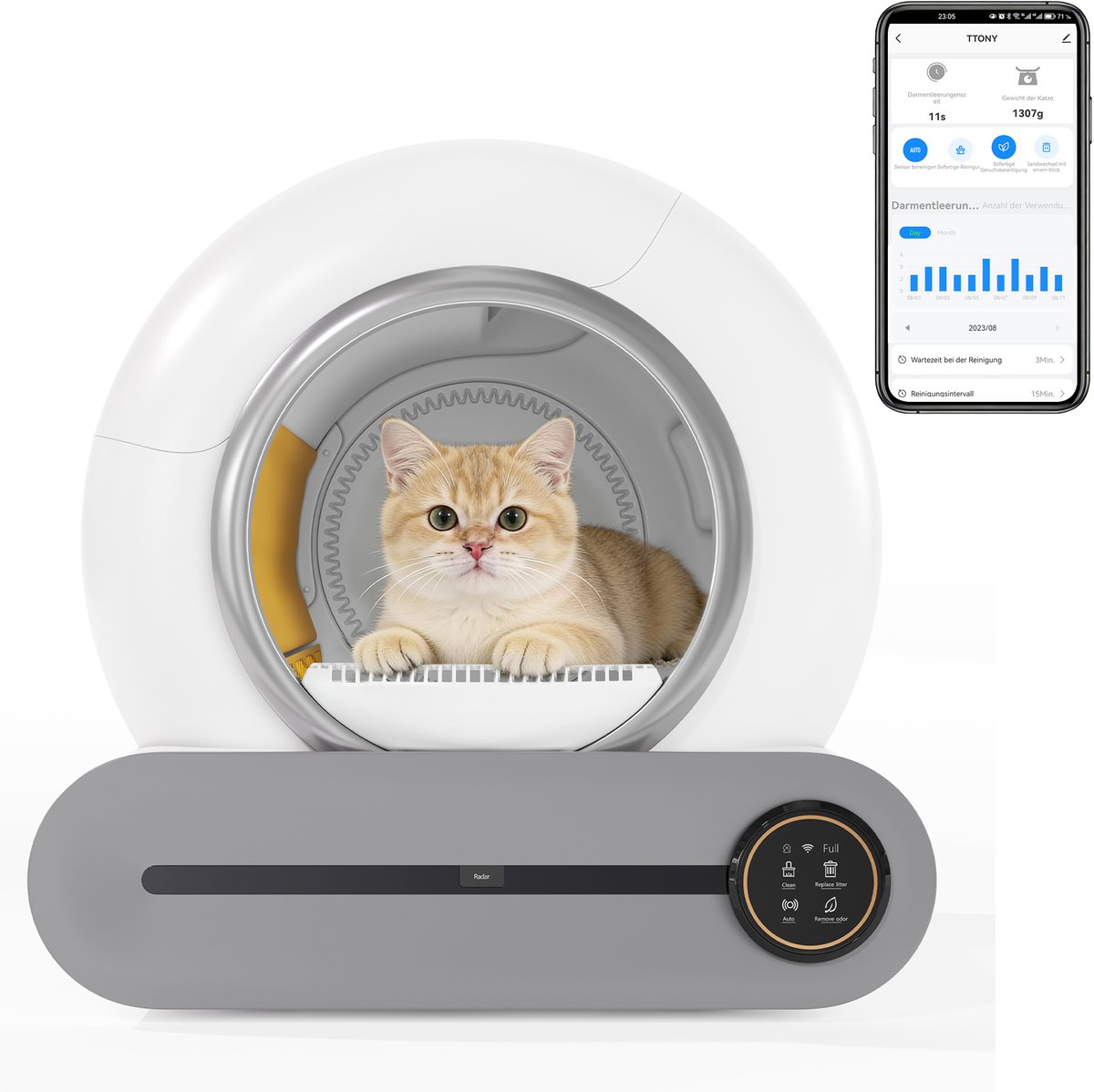 HAUSS SPOLE Automatische Zelfreinigende Kattenbak - Slim App-Gestuurd met Infraroodsensor en 4 Gewichtssensoren - ABS PC - 9L - Wit - Geschikt voor Katten 1-8kg