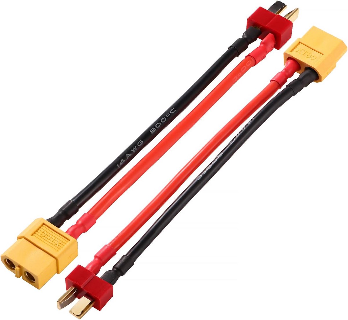 2x T-Stekker naar XT60 Adapter Kabel - 14AWG Siliconen Kabel - 10cm