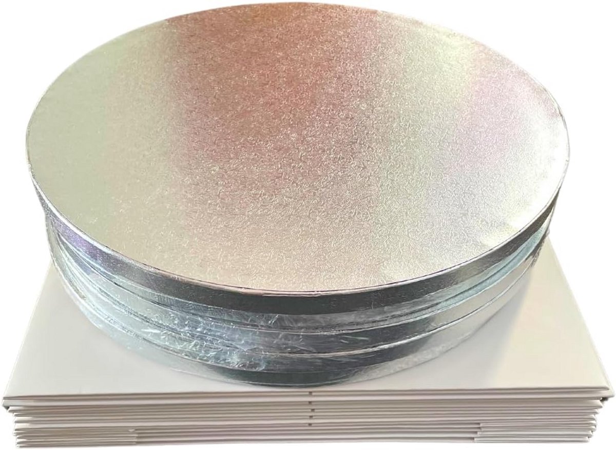5 Zilveren Taartplateaus met Poten en Bijpassende Taartdozen (30cm)