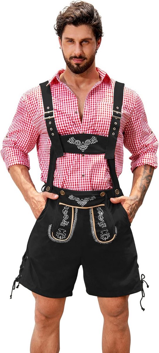 Traditionele Lederhose Klederdrachtbroek voor Heren met Bandjes