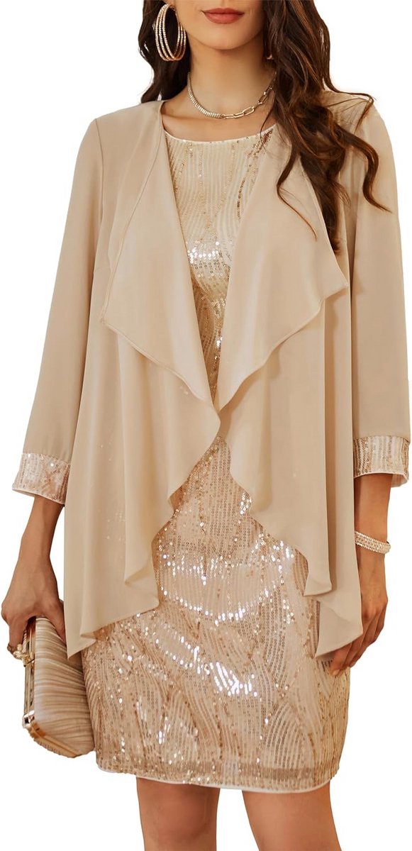 Elegante Tweedelige Pailletten Jurk met Cardigan voor Feest en Bruiloft