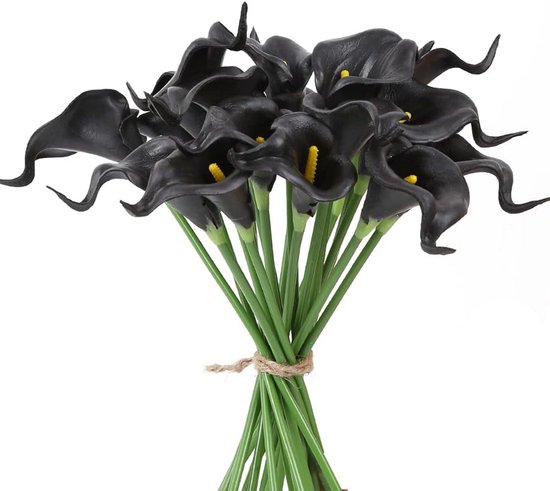 24x Zwarte Kunstbloemen Calla Lelies voor Bruiloft en Woondecoratie