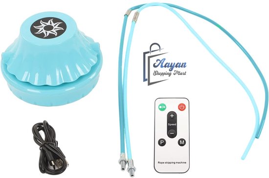 Interactief Springtouw met Afstandsbediening ��� Automatisch Telt Aantal Sprongen – 10 Snelheden –Voor Binnen & Buiten –springtouw met teller –Springtouwmachine – Touwtje spring – Oplaadbaar – LCD Display –Elektrisch springtouw – Blauw – 57040