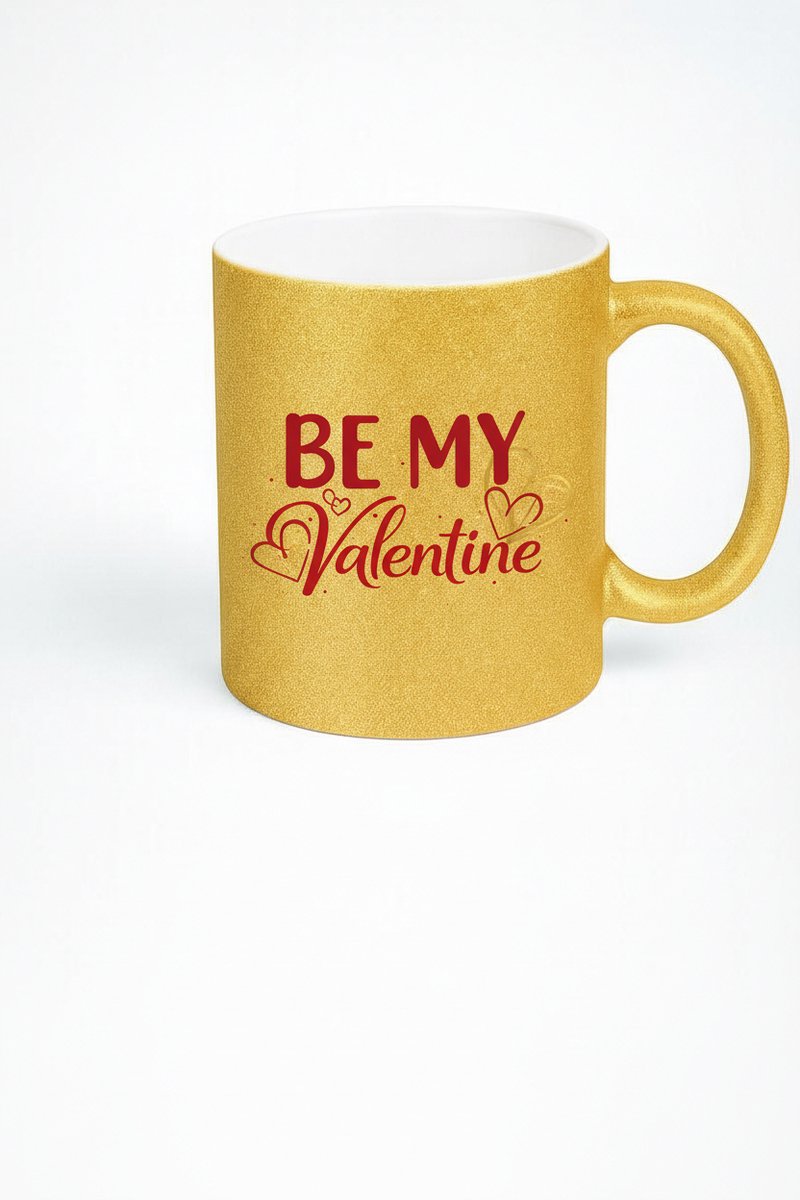 Be My Valentine" Gouden Glitter Mok - Romantisch Valentijnscadeau