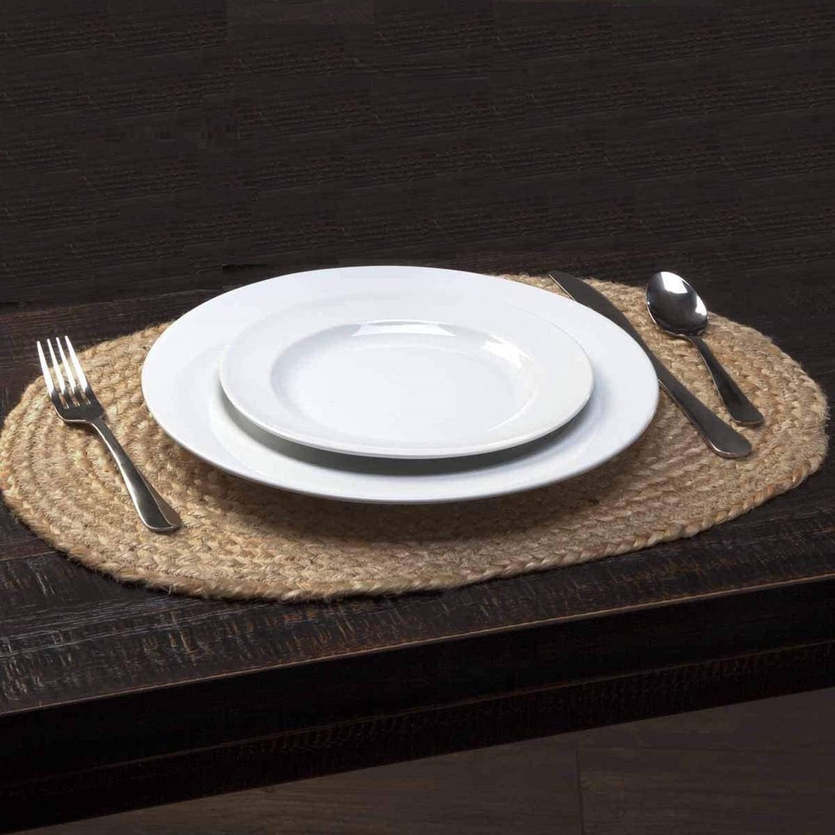 Set van 6 Ovale Geweven Placemats van Jute voor Tafeldecoratie