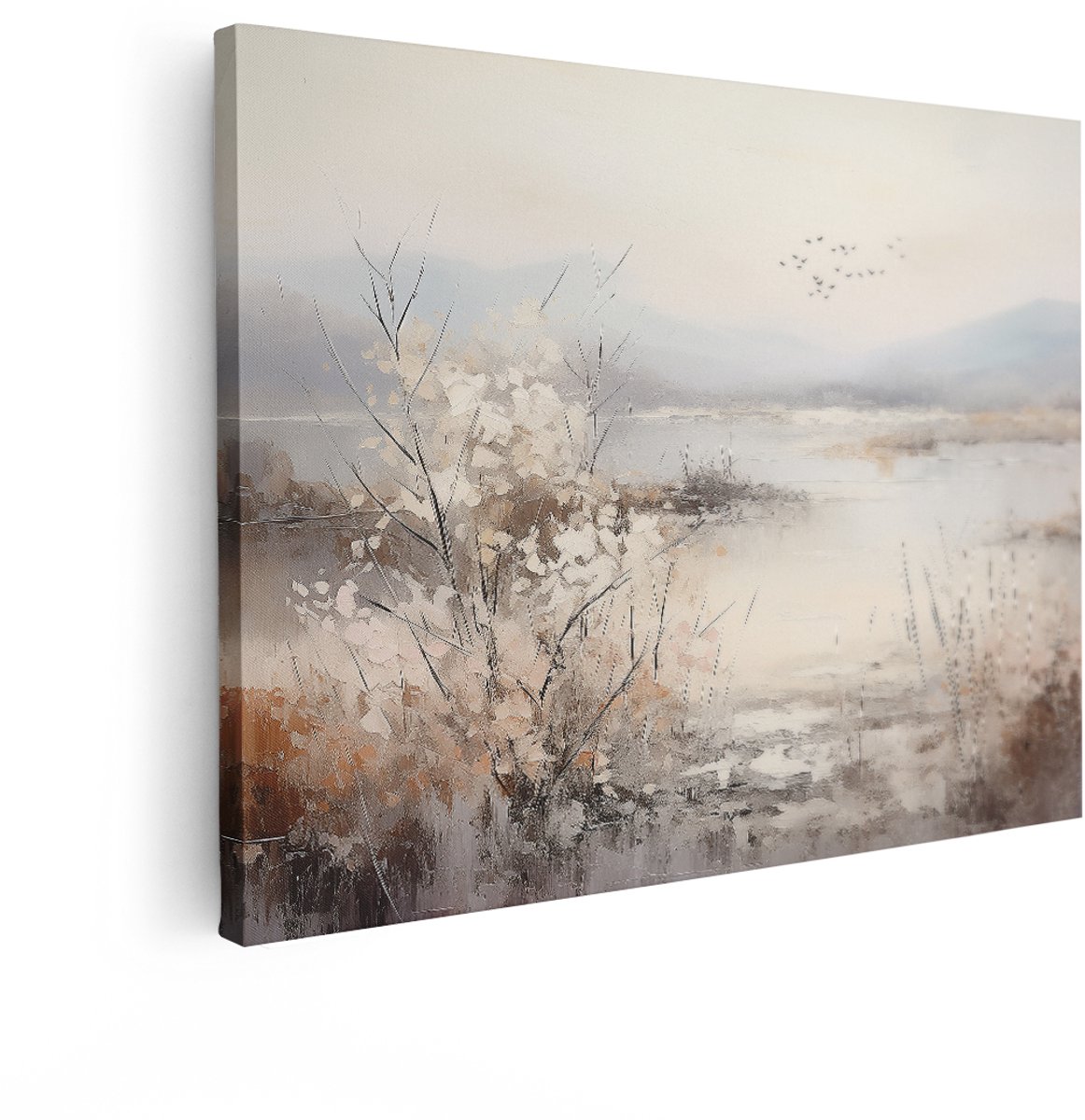Artaza Canvas Schilderij Natuur - 40x30 cm - Wanddecoratie Landschap Olieverf - Muurdecoratie Vogels - Schilderijen Op Canvas Bergen