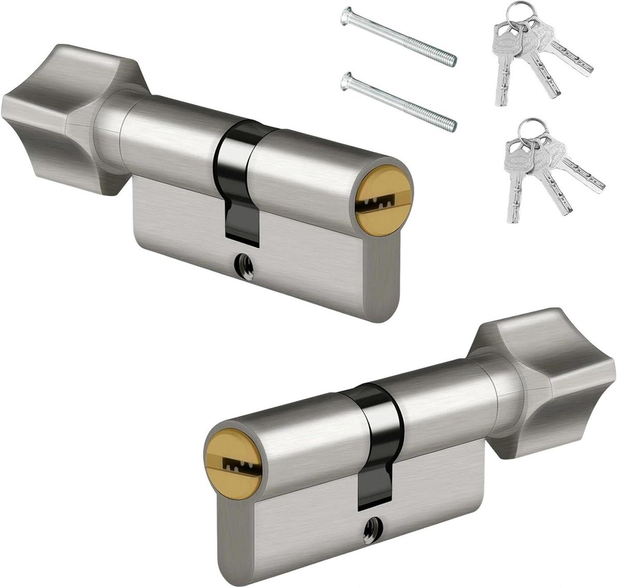 Dubbel cilinderslot met knop, set van 2 - 70 mm, inclusief 6 sleutels en montagekit