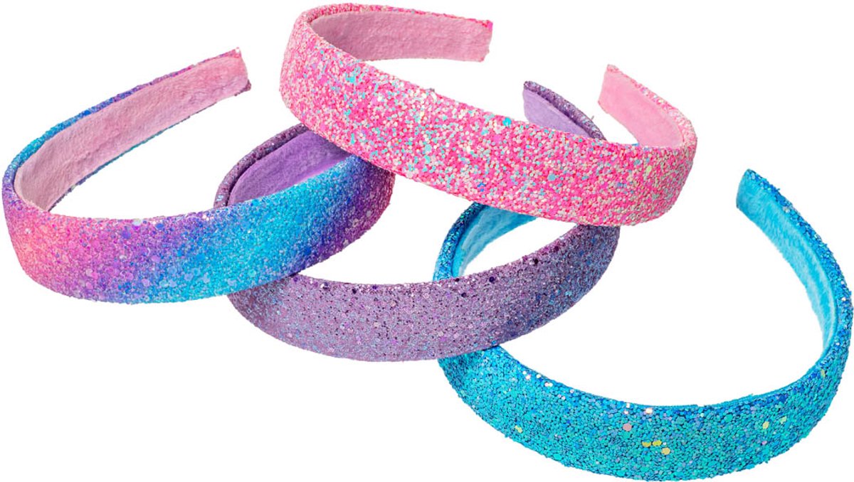 4 Stuks - Meisjes haarbanden – Diadeem voor kinderen - Met Glitters – Blauw, Paars, Roze & Regenboog