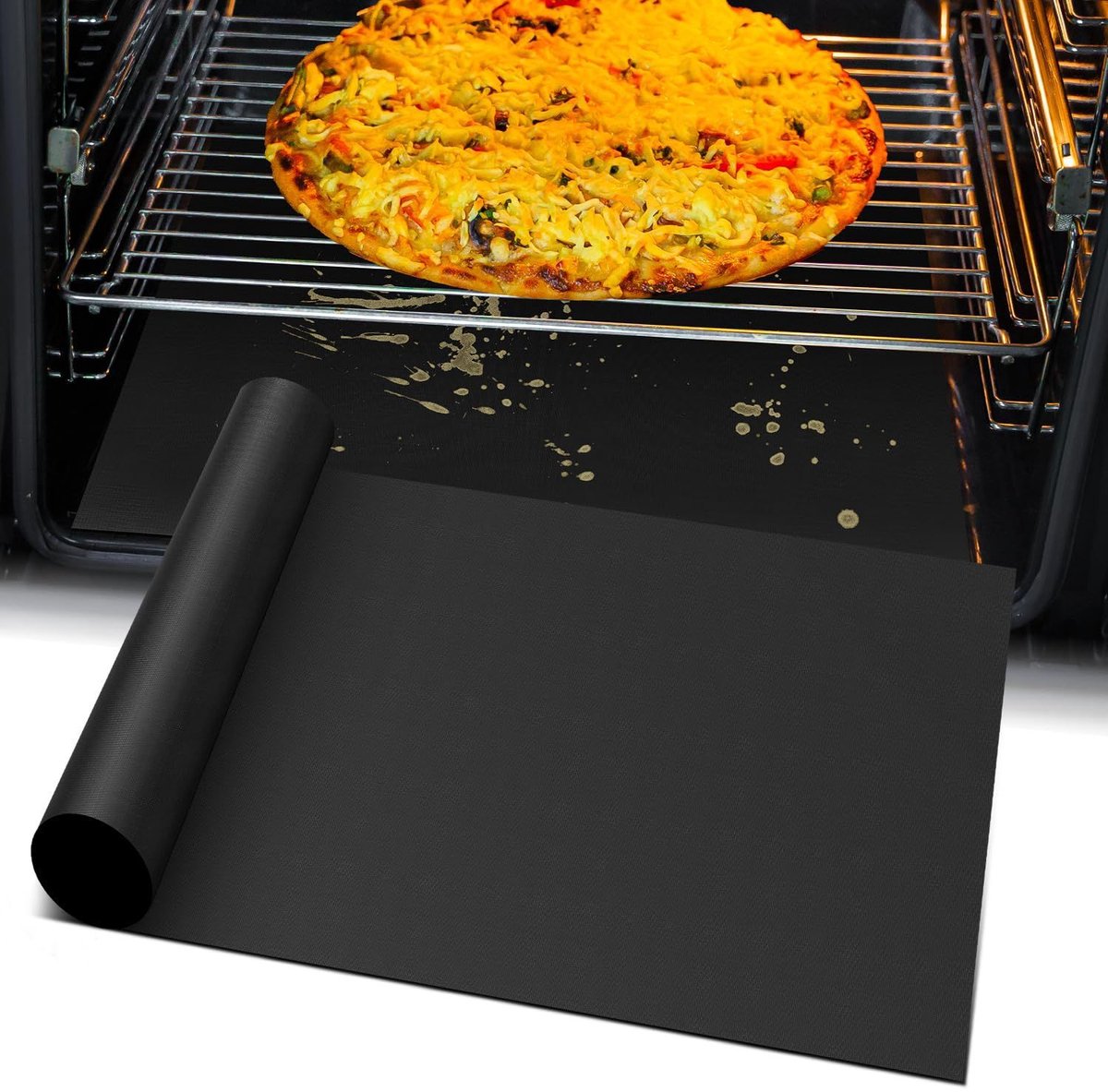 2-delige ovenmatten van 40 x 60 cm in aangepaste vorm, hittebestendig, antiaanbaklaag, geschikt voor magnetron en barbecue.