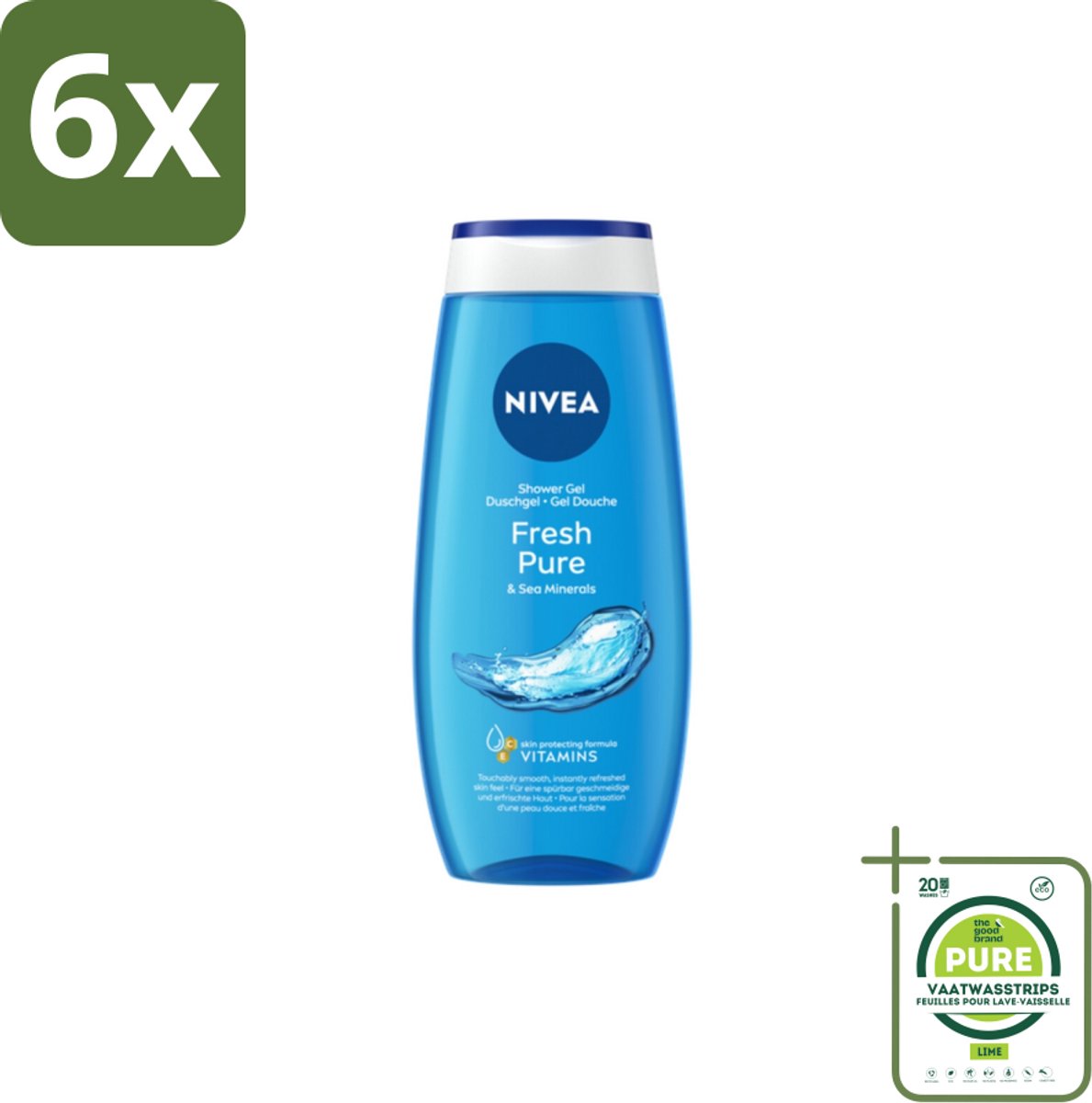 NIVEA Douchegel Fresh Pure 250 ml - Voordeelverpakking - 6 stuks - Douchegel - Huidverzorging