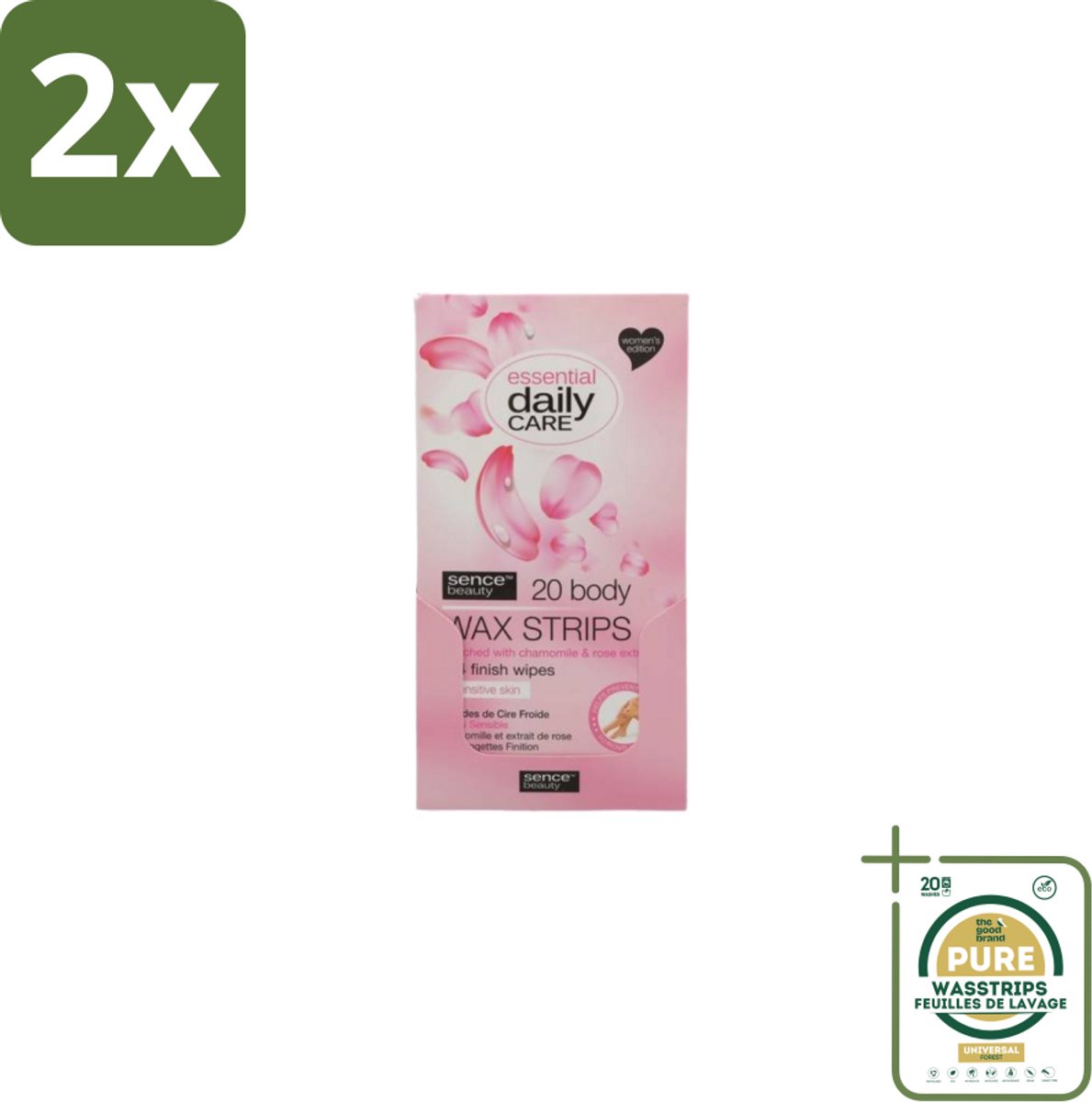 Sence – Wax Strips – Lichaam – Ontharing – 20 Strips - Voordeelverpakking - 2 stuks - Gevoelige huid - Kamille extract