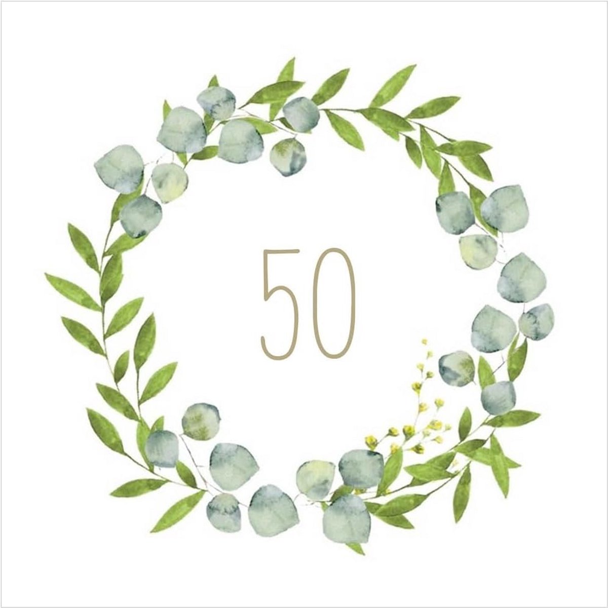 Servetten 50 Jaar Verjaardag Tafeldecoratie - Wit Groen Goud Eucalyptus Thema