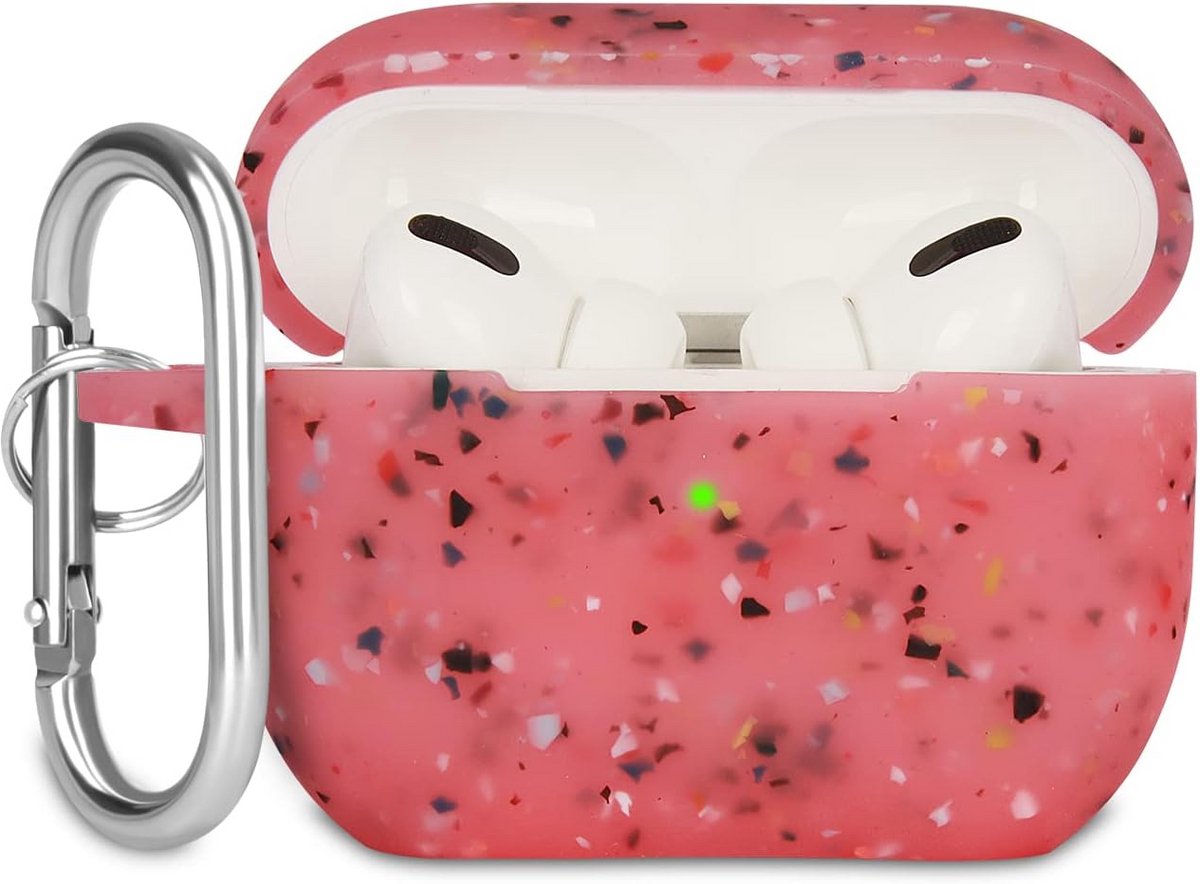 Schokbestendige Siliconen Hoes met Karbijnhaak voor AirPods Pro (2019) - Bloedrood