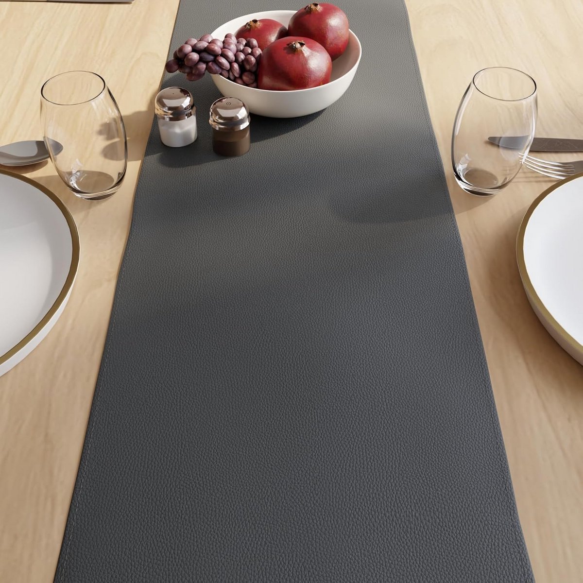 Waterdichte Tafelrunner Kunstleer Donkergrijs 30x240 cm Antislip