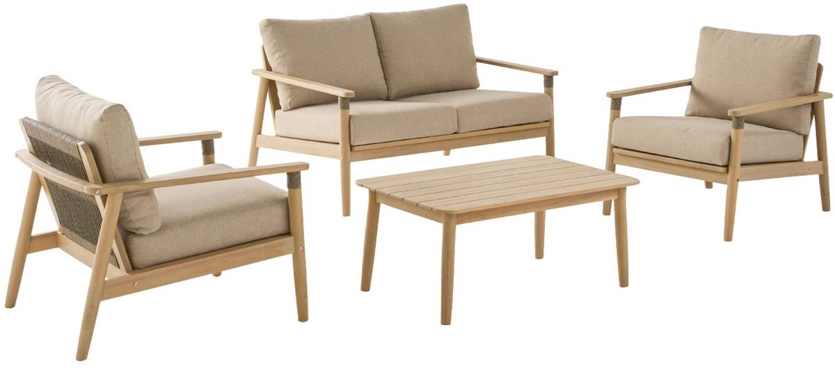 sweeek - Tuinset van acaciahout en touw met 4 zitplaatsen - lazuli