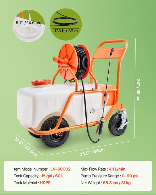 VEVOR-sproeier Druksproeier Rugzaksproeier Tuinsproeier 60L 0-90PSI van VEVOR — afbeelding 5