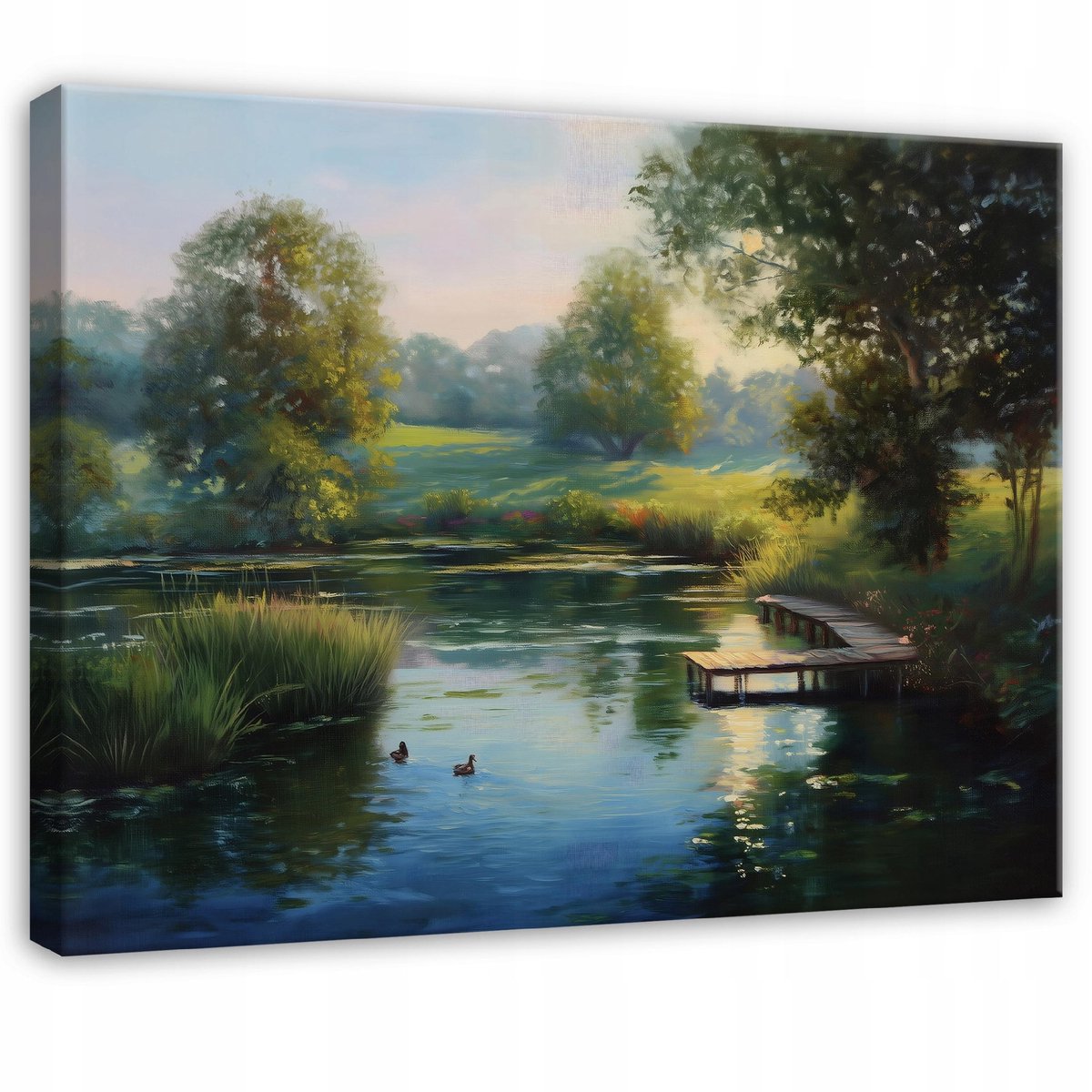 WALLARENA Schilderij op canvas - 60x40 cm - afbeelding van een bos met een meer en bomen - Geschikt voor slaapkamer, woonkamer, keuken Veelkleurig
