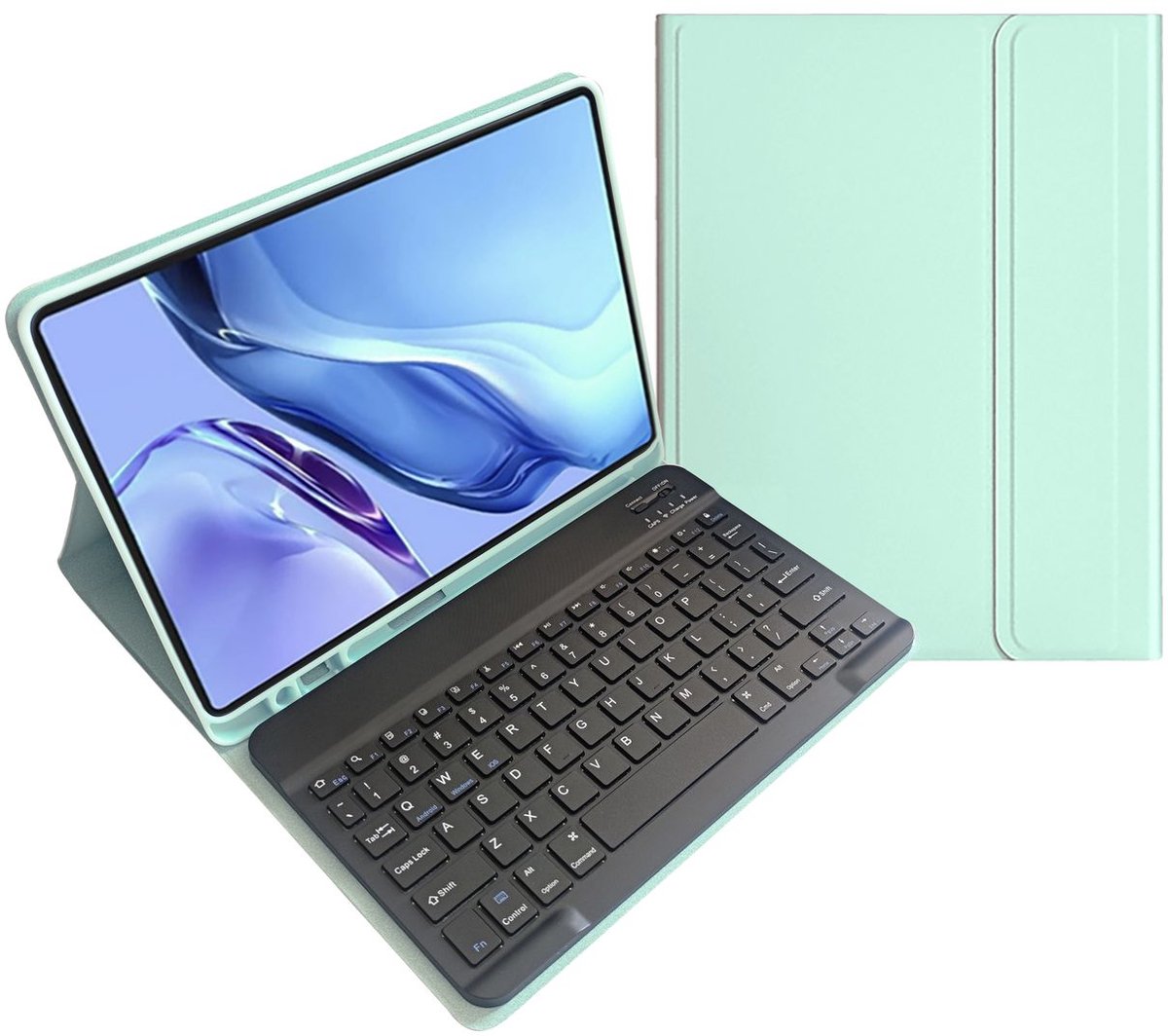 Mobigear Tablethoes geschikt voor Apple iPad Air 5 (2022) Hoes | Mobigear Keys QWERTY Bluetooth Toetsenbord Bookcase + Stylus Houder - Mint