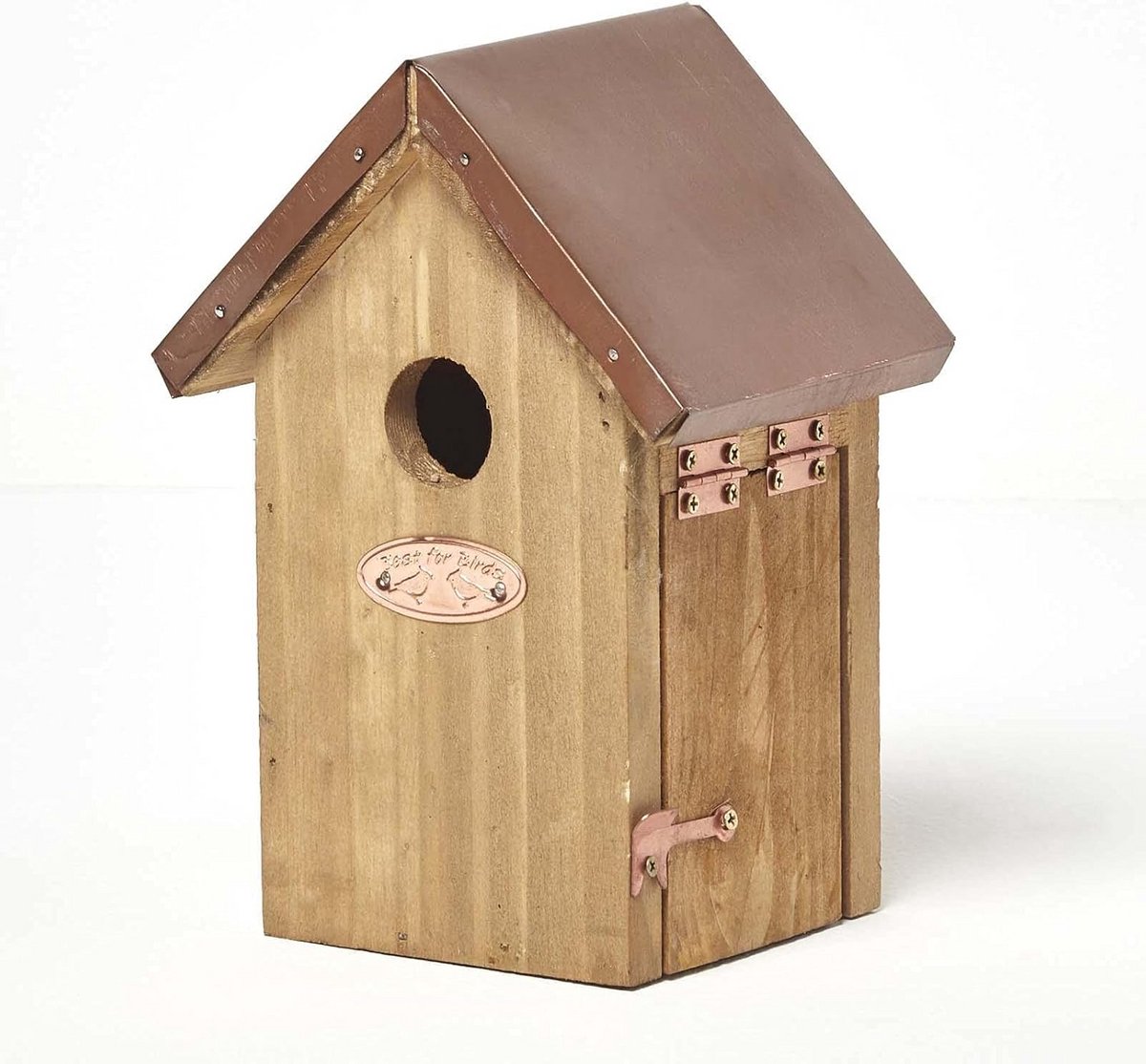Massief Houten Vogelhuis voor Winterkoninkjes - Nestkast 20x14 cm met Koperen Dak