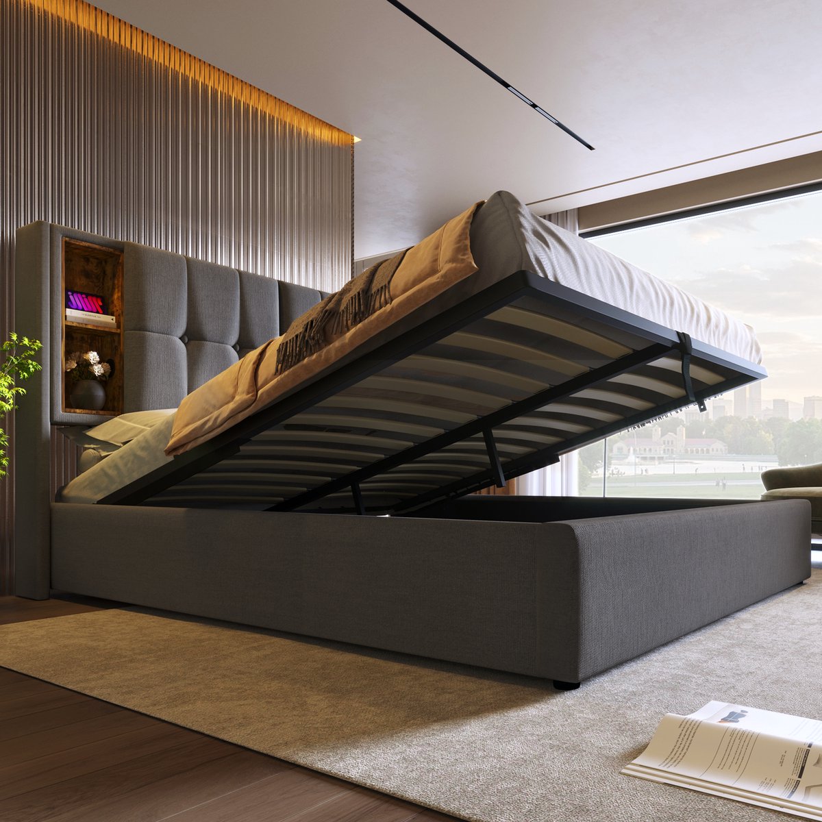 REDOM Opbergbed 185x206 cm met Hydraulisch Liftsysteem - afbeelding 2