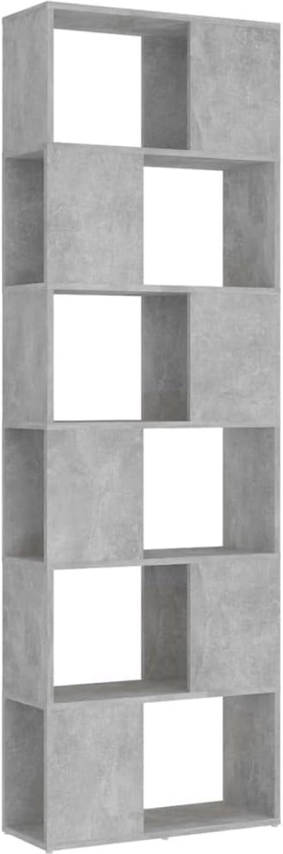 Boekenkast en Roomdivider 60x24x186 cm Beton Grijs met 6 Vakken