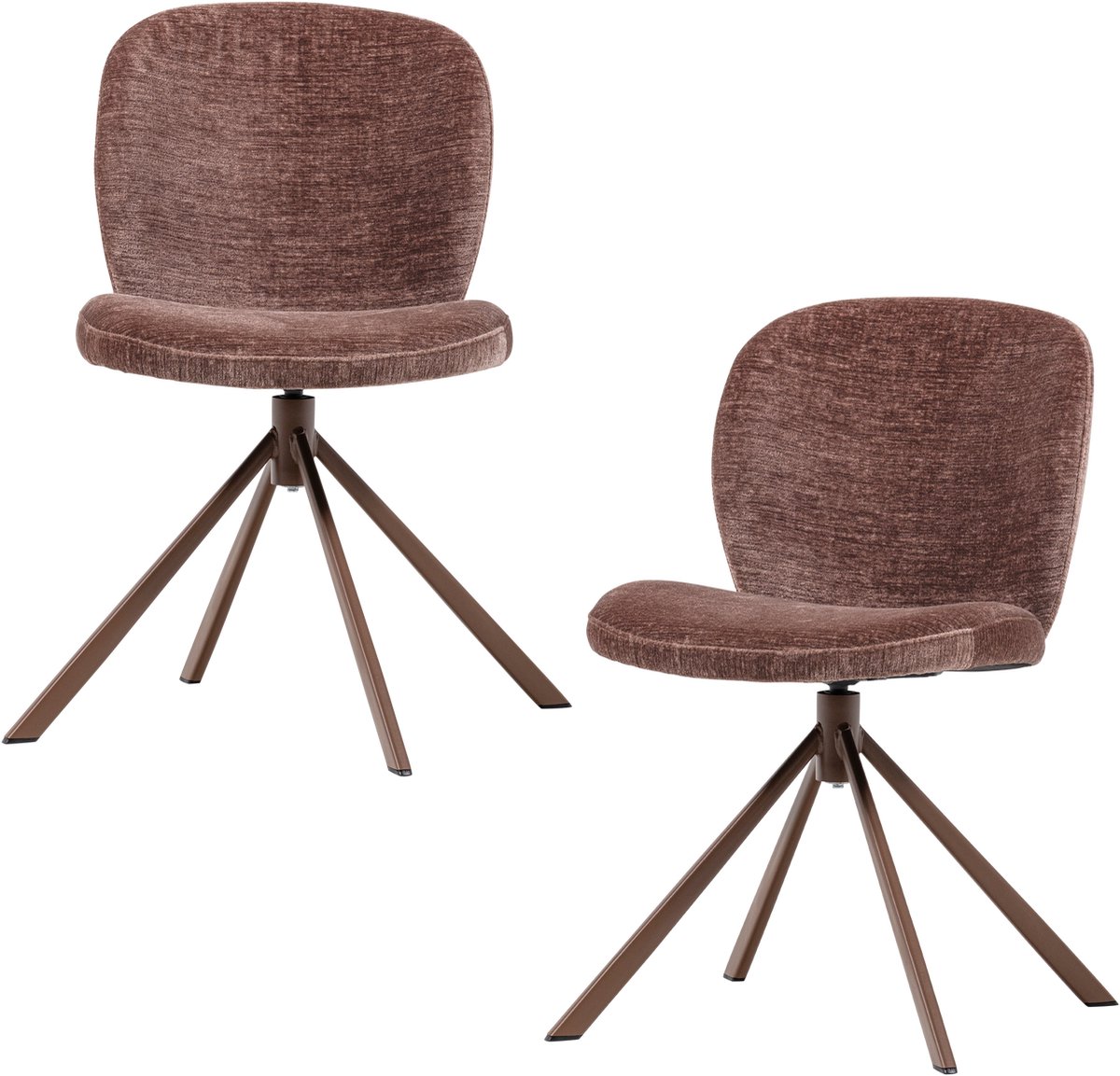 WOOOD Femke Eetkamerstoelen - Chenille Stof - Bruin- Set van 2