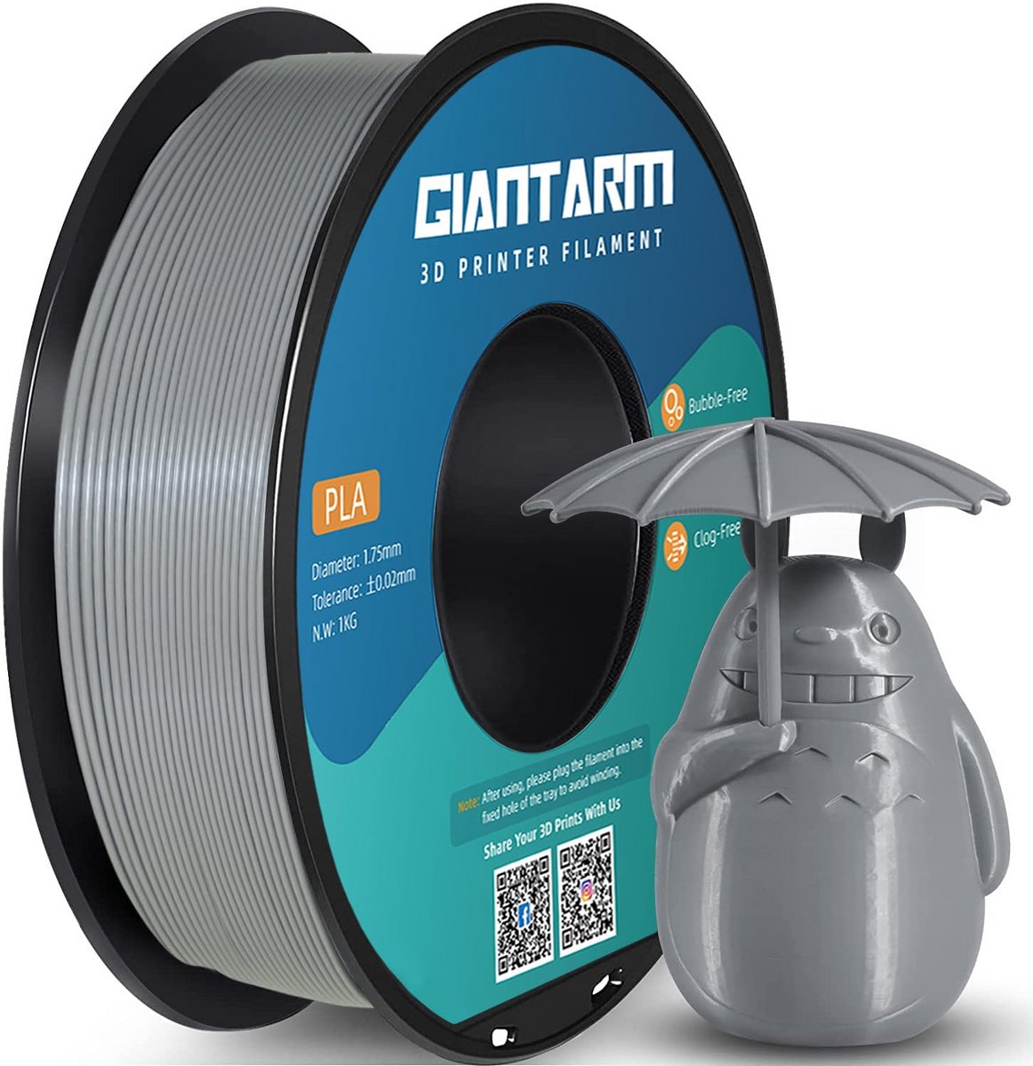 PLA Filament 1.75 mm Grijs - 1 kg 3D Printer Materiaal met Hoge Nauwkeurigheid