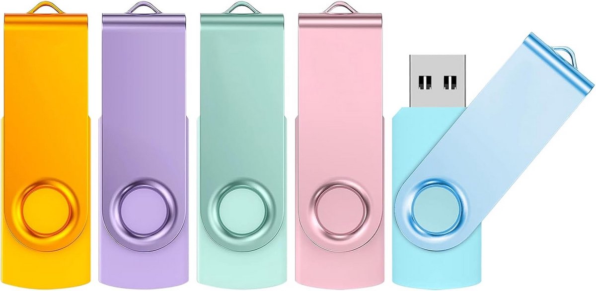 Set van 5x 128GB USB 3.0 Stick Draaibaar Metaal Multicolor Geheugensticks