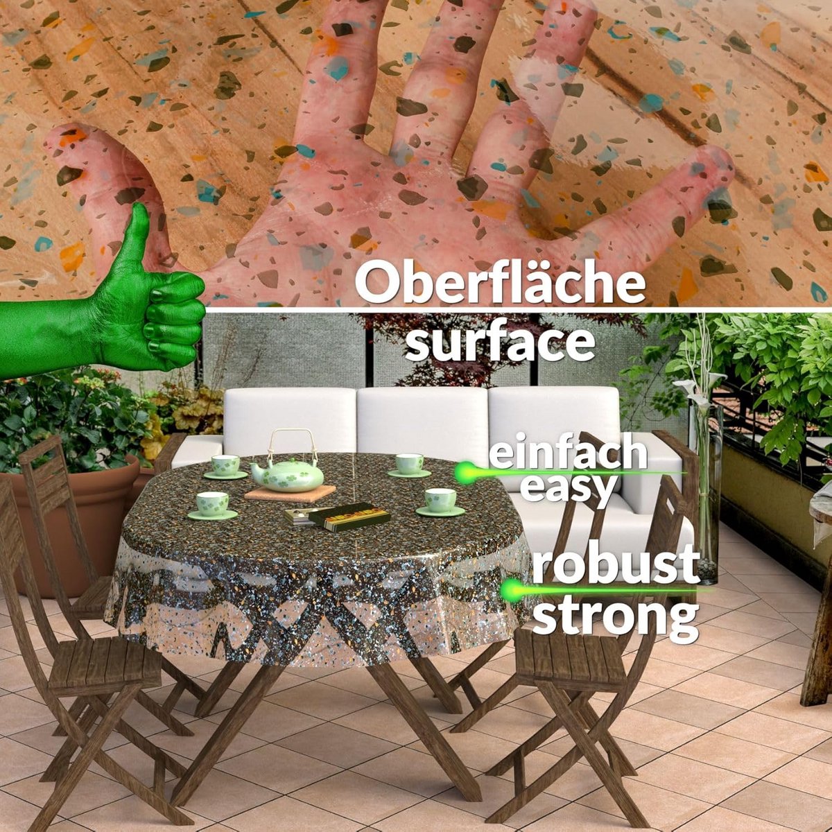 Transparante Tafelbescherming Folie Ovaal met Terrazo Print 140x280 cm