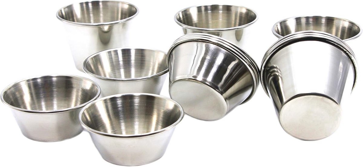 Set van 12 Mini Sauskommetjes RVS - Dressing Bakjes in 2 Maten (40ml & 60ml)
